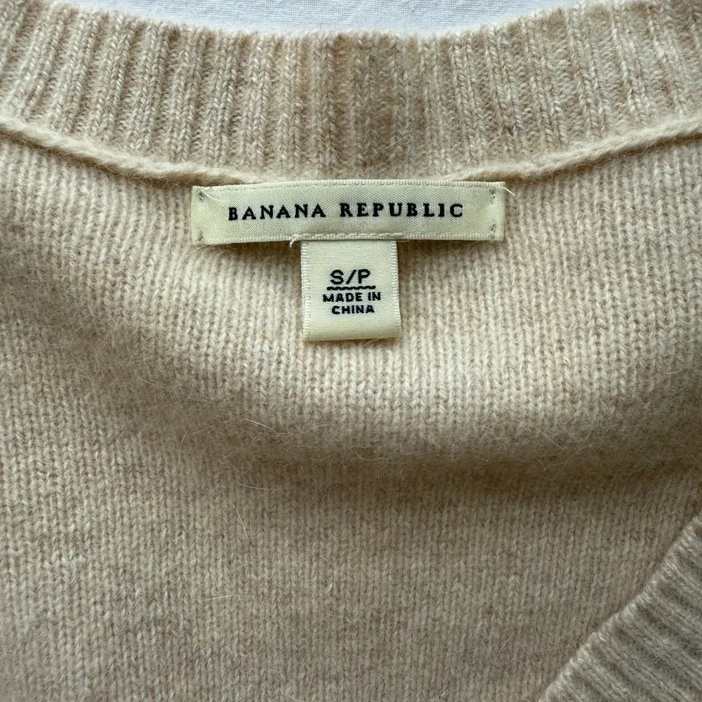 Banana Republic Angora Wool Cardigan Belted V Neck Soft Knit S Ivory Classic Fit - Picture 10 of 16